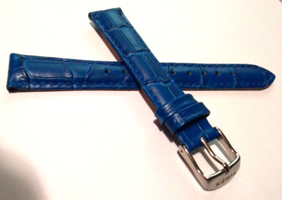 16mm Genuine Leather Timex Padded Embossed Simulated Crocodile Blue Watch Band