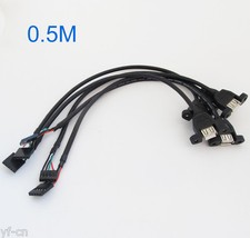 10pcs Black 50cm USB Internal 5 Pin Header to USB A Female Jack Adapter Cable