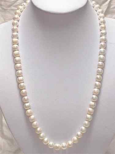 Charming 8-9mm Real Natural White Akoya Cultured Pearl Hand Knotted ...