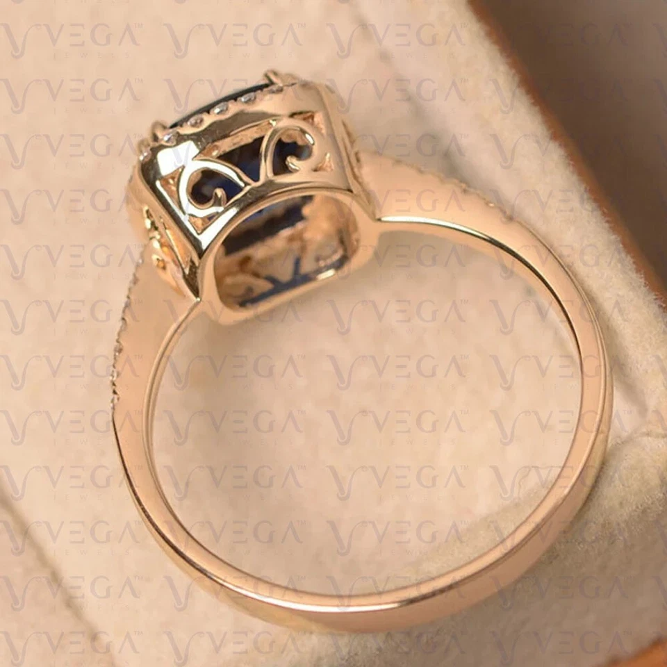 4.60Ct Cushion Natural Sapphire & Diamond Engagement Ring 18K Yellow Gold Plated - Image 3 of 4