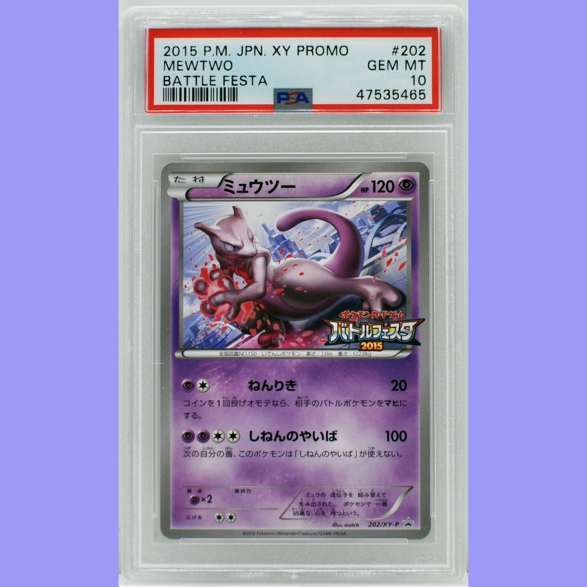 Pokemon Japanese Mewtwo 202/XY-P Battle Festa Promo PSA 10 Pokemon Japanese Mewtwo 202/XY-P Battle Festa Promo PSA 10