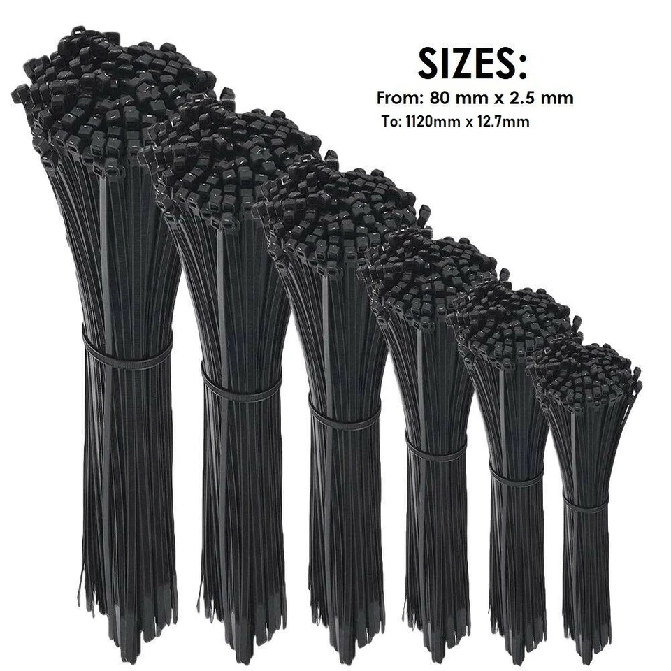 BLACK CABLE TIES / ZIP WRAPS LONG SHORT Thick Thin Narrow Small Fastener QUALITY - Image 2 of 4