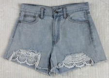 American Eagle Outfitters Raw Hem Light Washed Denim Short Shorts Cut Off Size 0