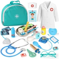 Doctor Kit for Kids Realistic, 36PCS Wooden, Pretend Playset Toddlers 3-5,