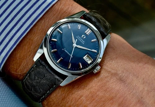 MENs OMEGA SEAMASTER AUTO DATE 562 SUPERB BLUE CURTAIN DIAL St/St 1963 VINTAGE