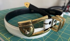 Vicenza White Calfskin Leather Belt 32 Italy Golden Buckle Made In Italy Vintage