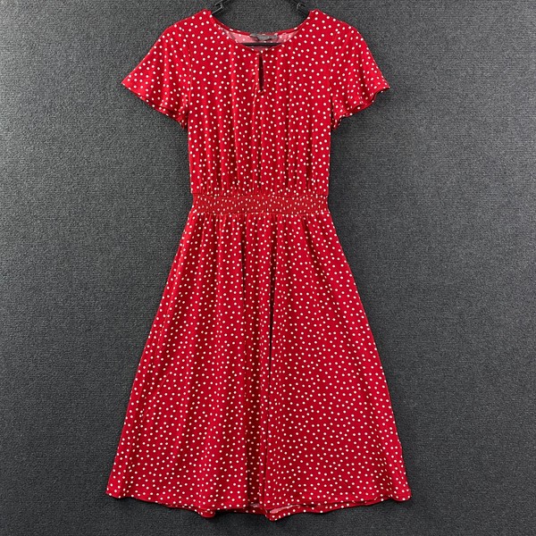 Jacqui E Womens Polka Dot A-Line Dress Red Stretch Keyhole Neck Retro Casual XS