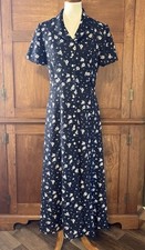 Vtg D.W. Studio Dark Blue Floral Button Down Country Dress Sz 16 Cottagecore