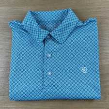 Ariat Tek Polo Shirt Men s M Blue Star Abstract AOP Geo Performance Stretch