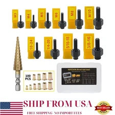HIFESON Rivet Nut Tool Kit with Step Drill Bit & 100 Rivet Nuts