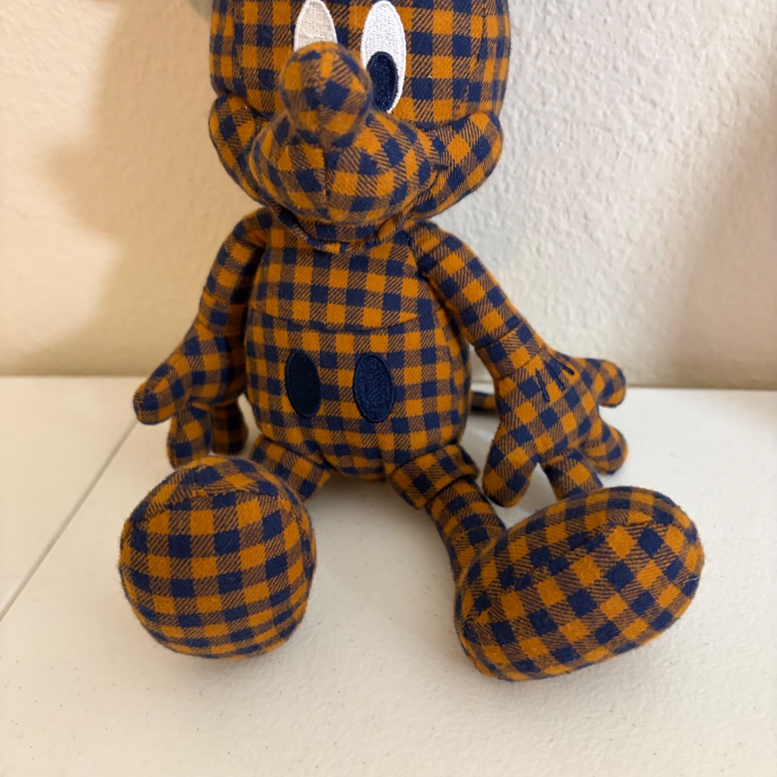 Disney Uniqlo Mickey Mouse Plush Plaid Brown Black 9" thumbnail 3