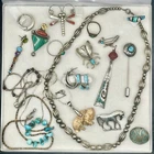 Vintage Southwestern Jewelry Job Lot Sterling Silver Stones Signed Navajo Zuni