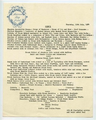 Sharrow Bay Hotel Dinner Menu Ullswater England 1984