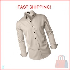 JEMITOP Men's Stretch Wrinkle Free Dress Shirts Formal Wedding Prom Long Sleeve