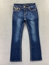 Grace In LA Jeans Women  s 27 Blue Bootcut Distressed Embellished Western Boho