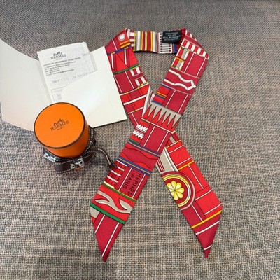 Hermes Silk Twilly Voltes et Pirouettes Red Scarf Condition S