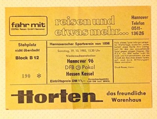 Sammler Ticket Hannover 96 Hessen Kassel DFB Pokal 19.10.1985