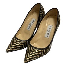 JIMMY CHOO INTRECCIATO leather pointed-toe pumps, size 36 black Women USED