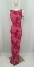 Fashion Nova Angelina Embroidered Floral Mesh Maxi Dress XS 24GWSH11001 Pink