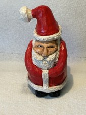 Vintage Hand Carved Wooden Santa Claus Figurine Folk Art 5 1/2 Tall Signed