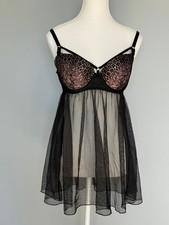 VICTORIA'S SECRET BABYDOLL SIZE: 36C BLACK LACE FLORAL SHEER LINGERIE NIGHTGOWN