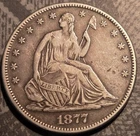 1877 Seated Liberty Half Dollar Silver Business Strike 50C Coin w/motto
