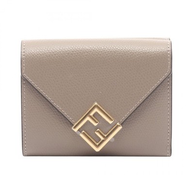 FENDI FF Diamond Tri-fold wallet compact purse 8M0480ALV4F1N1G leather Beige