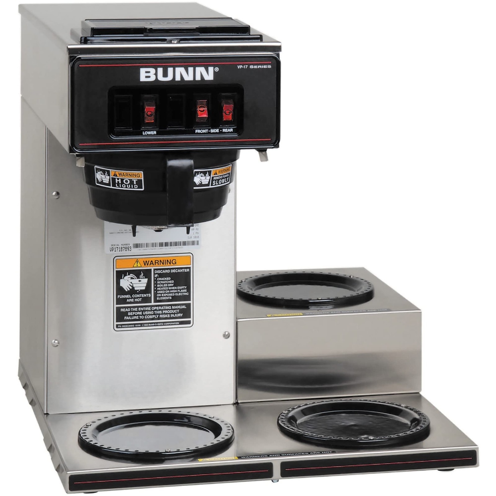 BUNN VP17-3, 12-Cup Commercial Coffee Maker, 3 Lower Warmers