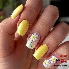 Short Square Nails Press Ons, 24pcs, Glossy, Yellow, W15 1 Fl Oz Pack of 1 