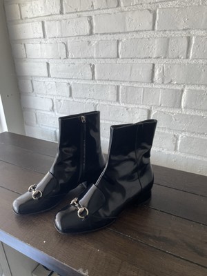 GUCCI Patent Leather Black Short Boots Sz 36 Silver Horsebit Logo