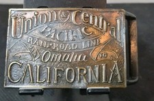 VTG BRASS BELT BUCKLE Union & Central PACIFIC RAILROAD - Omaha to California