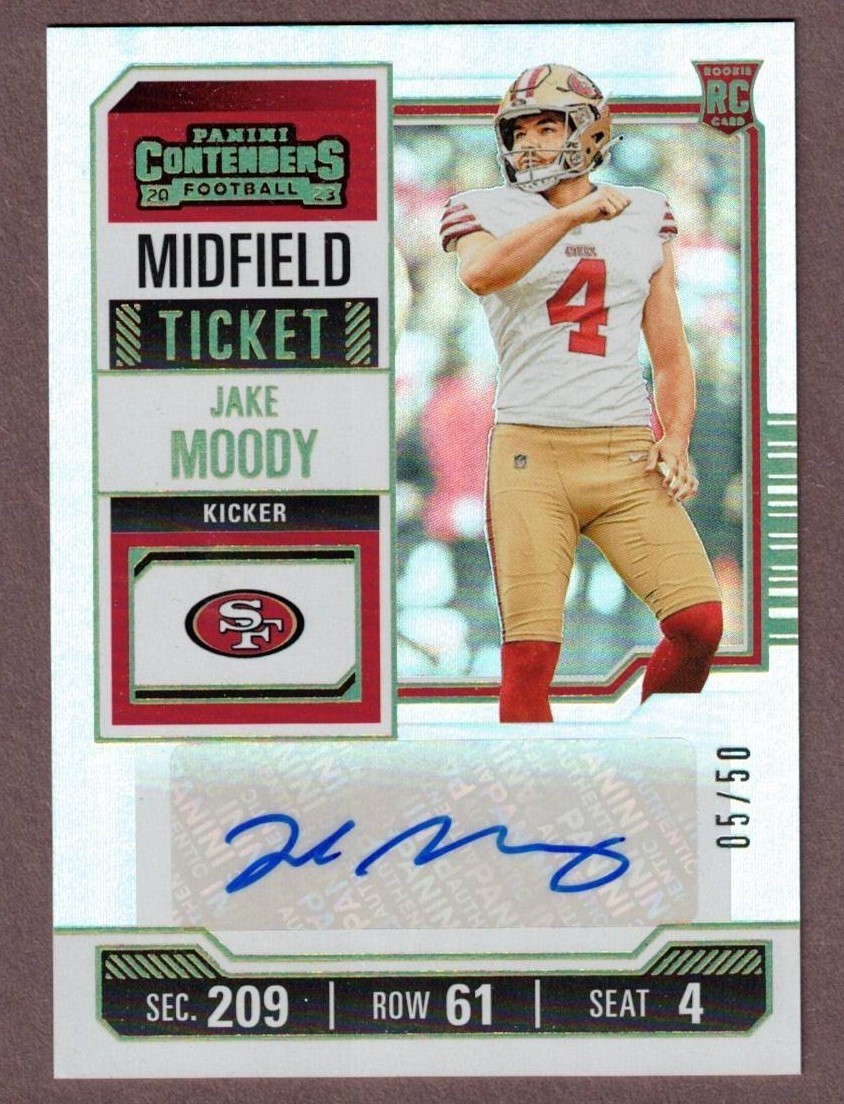 2023 PANINI CONTENDERS MIDFIELD TICKET #200 JAKE MOODY RC /50 AUTO