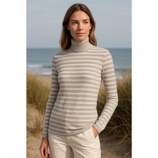 Qi Cashmere Striped Ultra soft Turtleneck Qui...