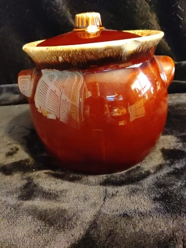 Vtg Hull Brown Drip Bean Pot/Cookie Jar Oven Proof 2 qt Size