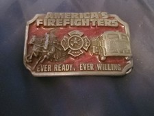 Siskiyou America's Firefighters Ever Ready  Willing RED Belt Buckle 1983 Z15