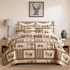 Cabin Quilt Set - 3-Piece King Rustic Bedding Set - Neutral Brown, 98x106