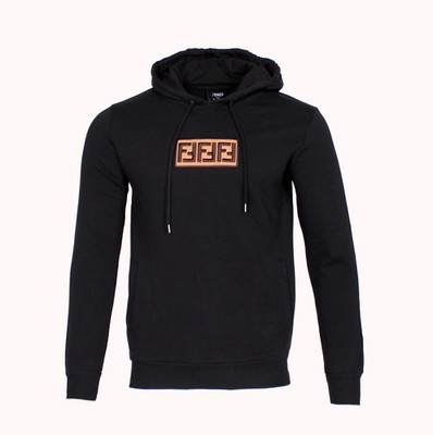 Fendi Men's Hoodie Black Brown FF Logo Pullover Sweatshirt Size