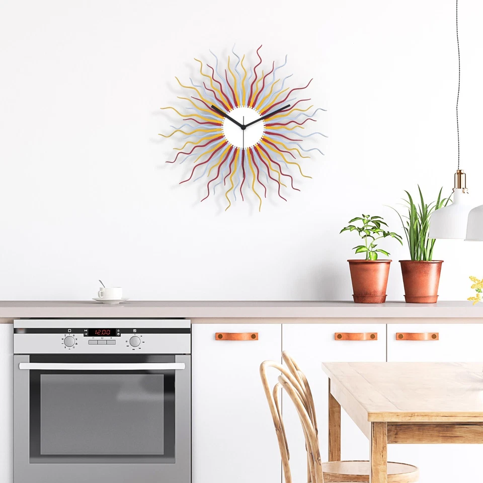 Medusa meadow - colorful sunburst wall clock in red, blue, yellow - Image 4 of 4