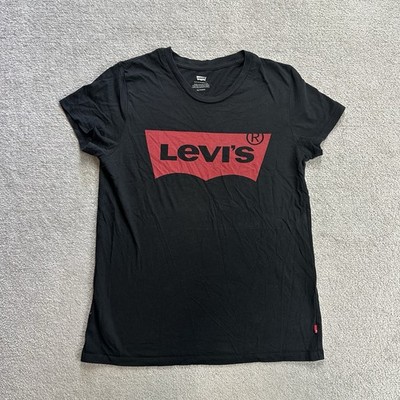 LEVIS Damen T-Shirt Kurzarm Gr XS Regular Fit Retro Classic Logo 20007 Schwarz