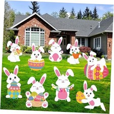 9 PCS Easter Yard Signs Easter Bunny Outdoor Sign with Stakes Bunny Egg Garden