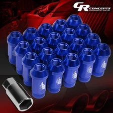 J2 M12 X 1.25 7075 ALUMINUM 25MM OD/50MM 20PCS OPEN END LUG NUT W/ADAPTER BLUE