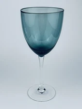 Vintage Hand-Blown Glass Teal/Blue/Green Wine Goblet 9" w/Clear Stem 16 oz.  EUC