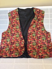 Vtg 90s Handmade Autumn Fall Thanksgiving Leaf Print Vest Goblincore Earthy XL