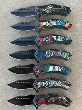(WHOLESALE LOT x 14) ElitEdge Mixed Printed Skull Spring Pocket Knife - 968