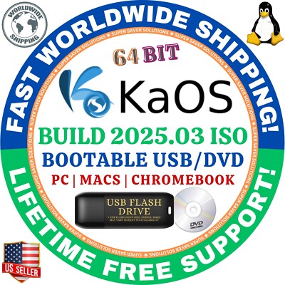 KAOS LINUX OS BUILD 2025.03 | 64BIT | USB, DVD | LIVE/FULL INSTALL | FAST SHIP