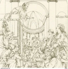 Eustache Le Sueur Prédication du Docteur Raymond Saint Bruno - Gravure original