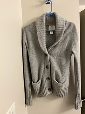 AERIE Knit Chunky Open Cardigan Sweater Buttons Wool Gray Women s M