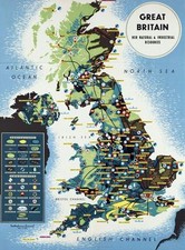 Vintage Poster CANVAS PRINT Map of Great Britian natural resources 24"X18"