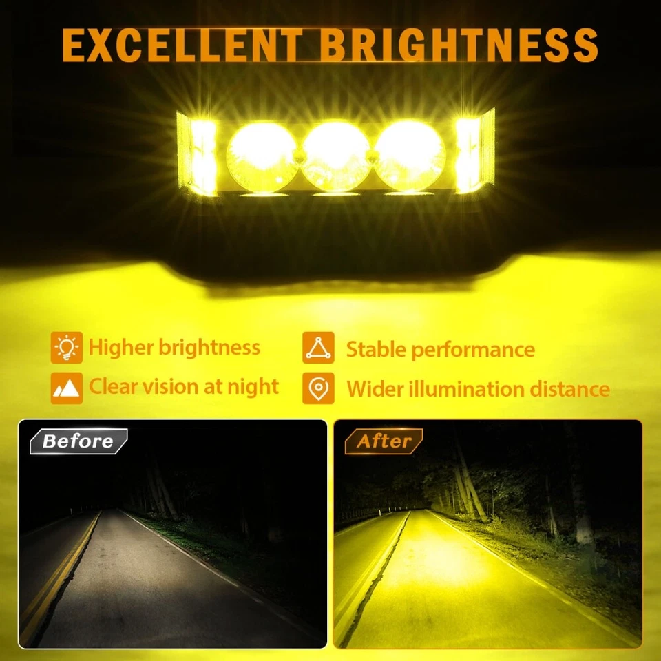AUXBEAM 5" LED Light Bar Pods Offroad Driving Fog Amber Lamp For Jeep ATV UTV - Image 3 of 4