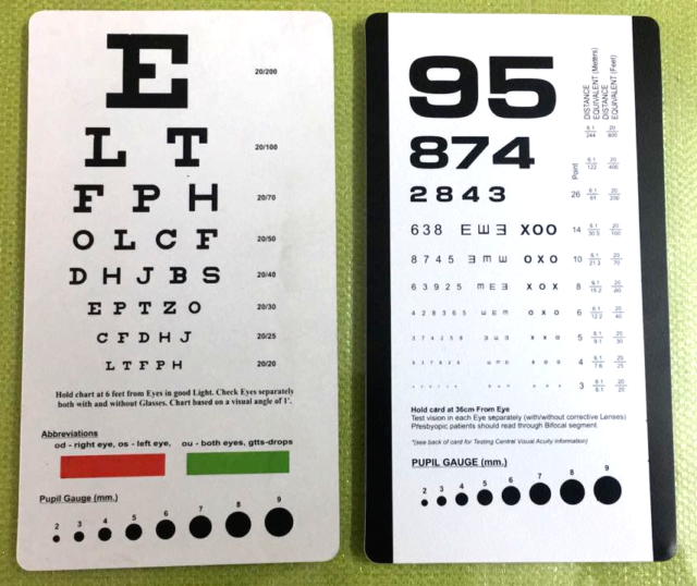 Snellen and Rosenbaum Pocket Eye Chart Pack of 2 Cards Free Shipping
